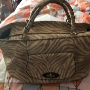 Plinio Visona’  Striped Beige Handbag..  Like New. Price will not go lower.